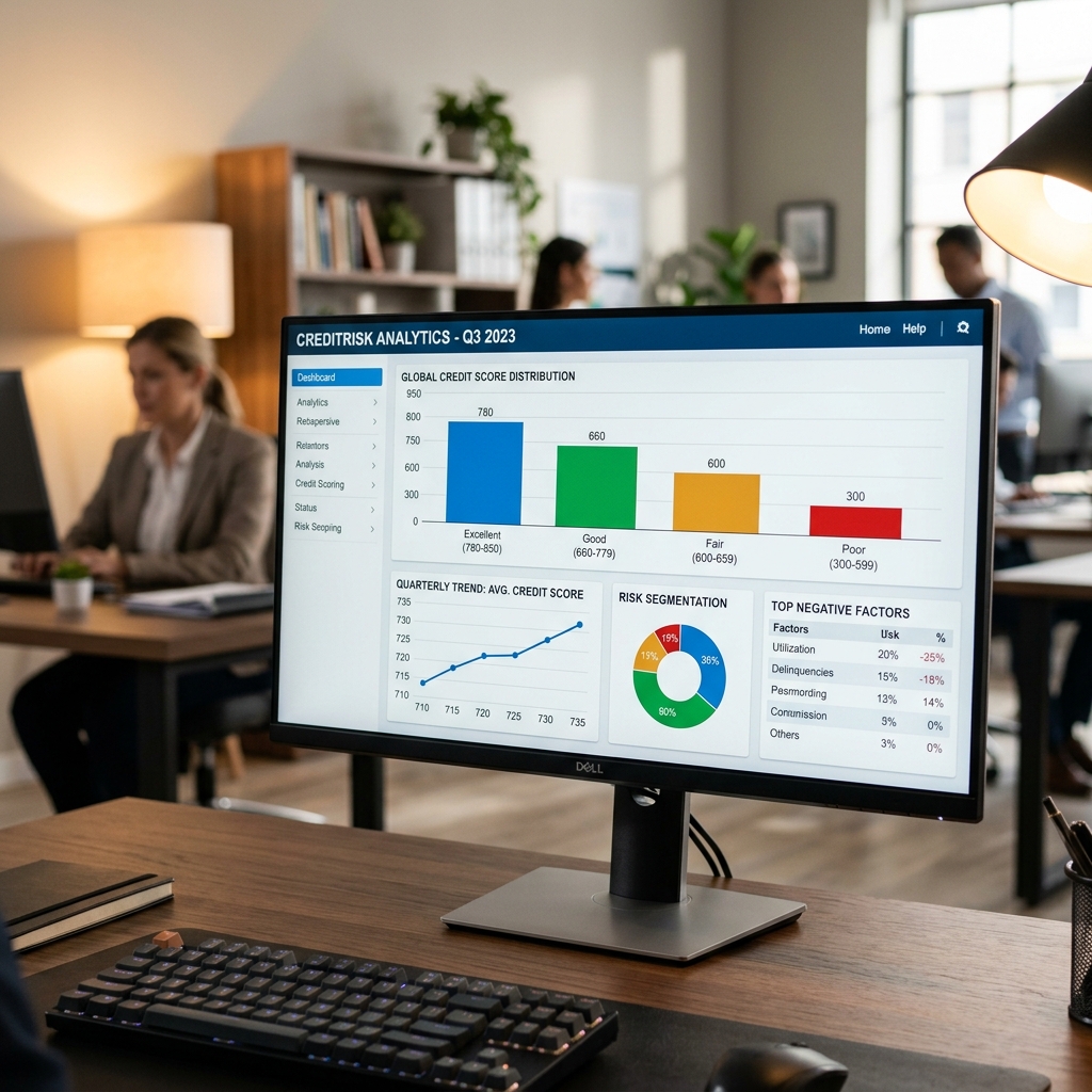 Analyst checking credit scores on screen